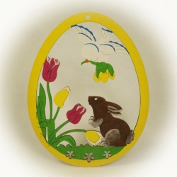Dekorace zajíc s ptáčkem malovaná